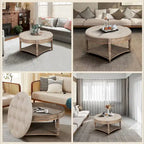 Large Round Tufted Ottoman with Open and Closed Storage