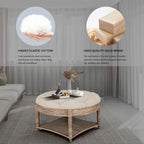 Large Round Tufted Ottoman with Open and Closed Storage