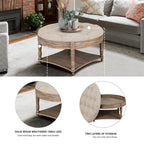 Large Round Tufted Ottoman with Open and Closed Storage