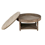 Large Round Tufted Ottoman with Open and Closed Storage