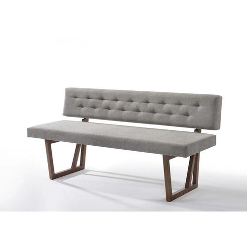 63-Inch Gray Upholstered Linen Blend Dining Bench with Back