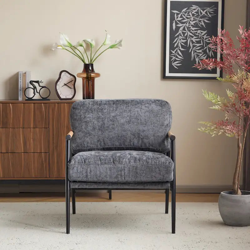 Modern Upholstered Accent Chair Emerald with Rubberwood Frame