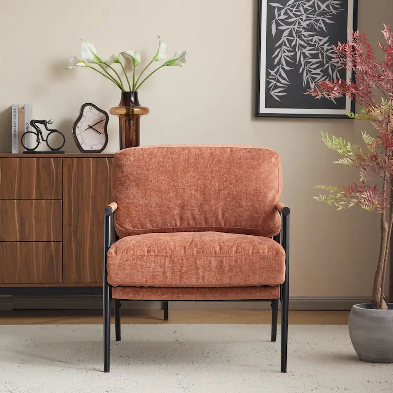 Modern Upholstered Accent Chair Emerald with Rubberwood Frame