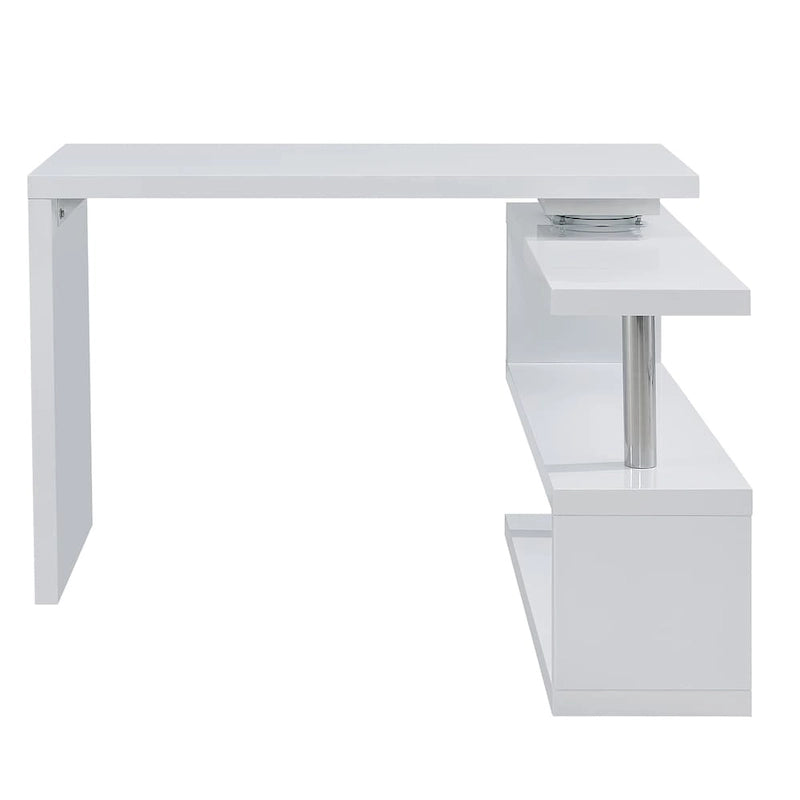 Convertible L-Shaped Swing Desk with Shelves White Chrome