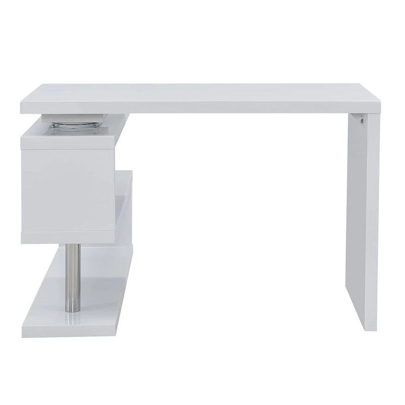 Convertible L-Shaped Swing Desk with Shelves White Chrome