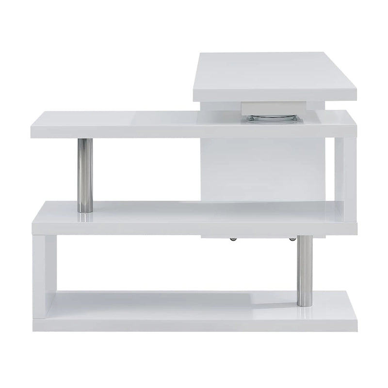 Convertible L-Shaped Swing Desk with Shelves White Chrome