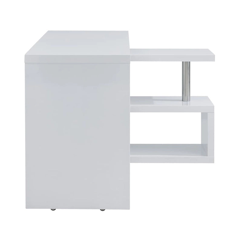 Convertible L-Shaped Swing Desk with Shelves White Chrome