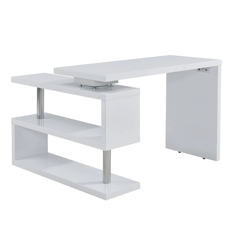 Convertible L-Shaped Swing Desk with Shelves White Chrome
