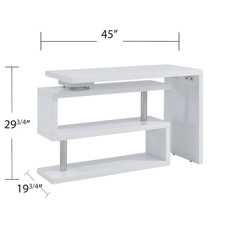 Convertible L-Shaped Swing Desk with Shelves White Chrome
