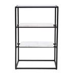 3-Tier Glass Top End Table with Marble Shelves Black and White