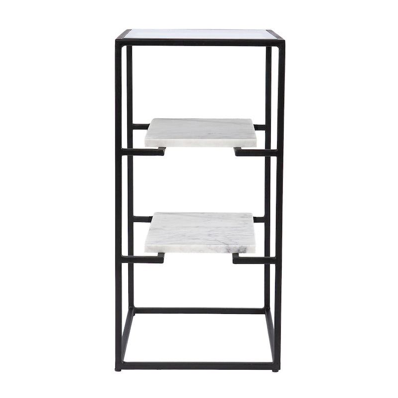 3-Tier Glass Top End Table with Marble Shelves Black and White