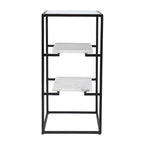 3-Tier Glass Top End Table with Marble Shelves Black and White