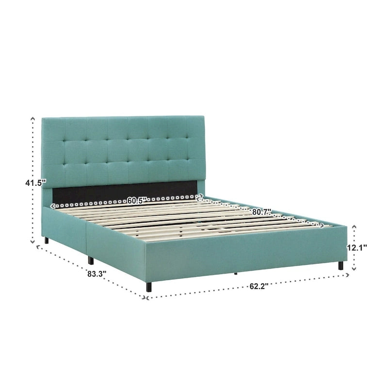 Linen Tufted Queen Platform Bed Frame