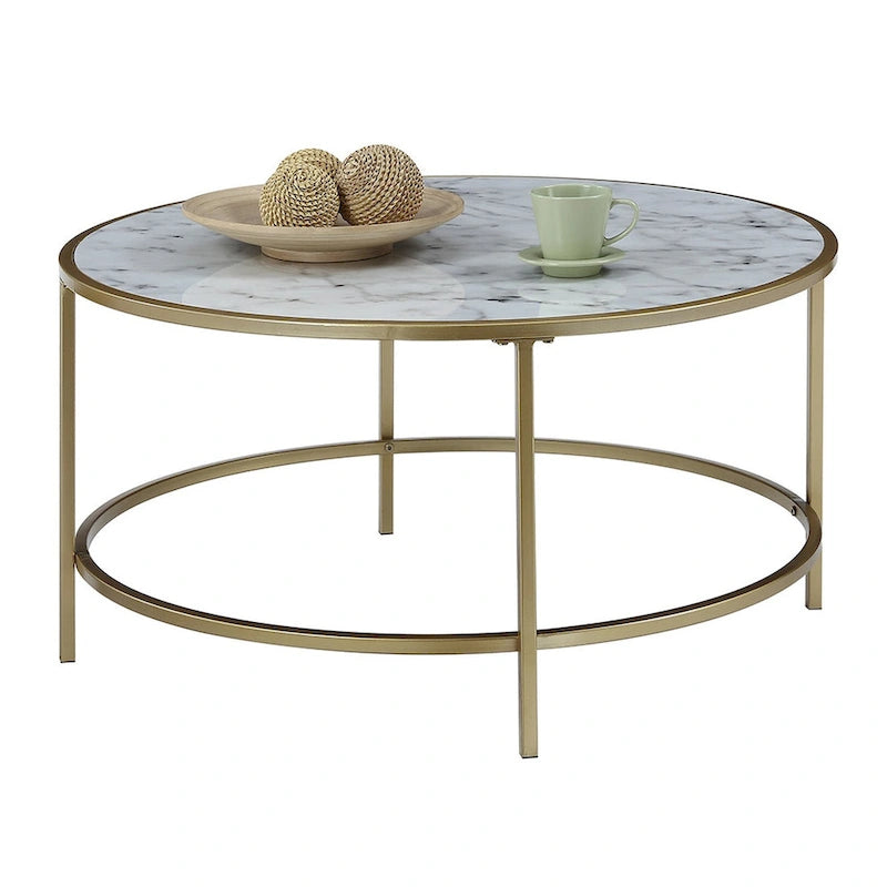 Faux Marble Round Coffee Table Gold Metal Frame