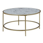 Runder Couchtisch in Marmoroptik mit goldenem Metallrahmen