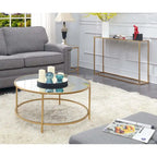 Runder Couchtisch in Marmoroptik mit goldenem Metallrahmen