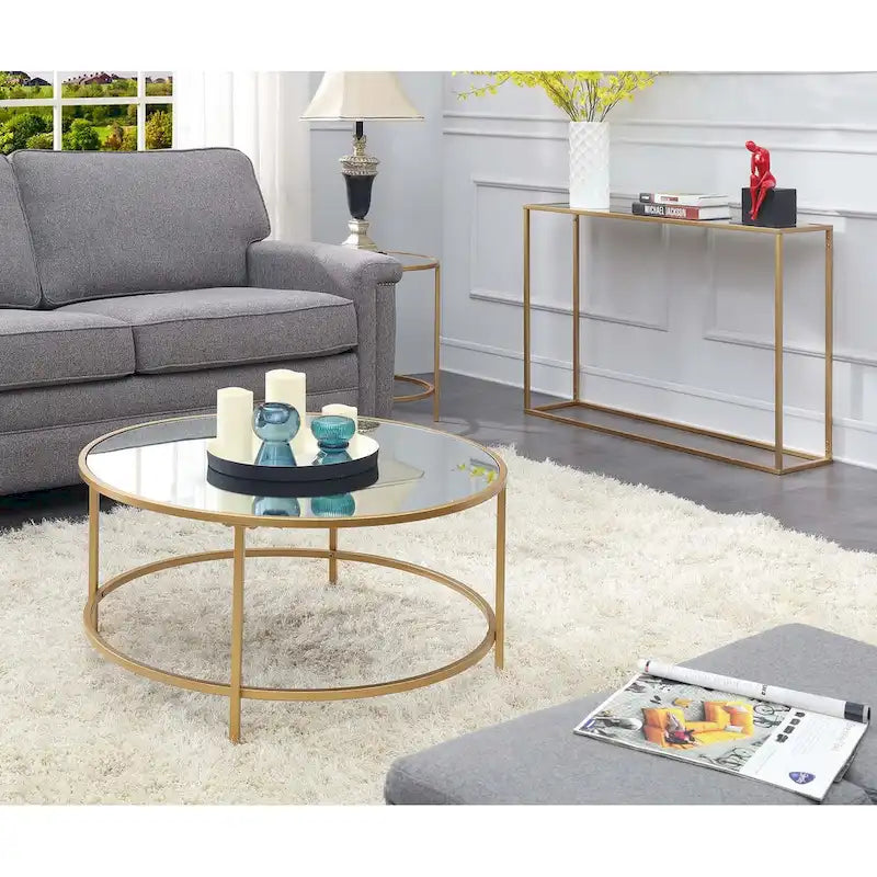 Faux Marble Round Coffee Table Gold Metal Frame