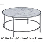 Runder Couchtisch in Marmoroptik mit goldenem Metallrahmen