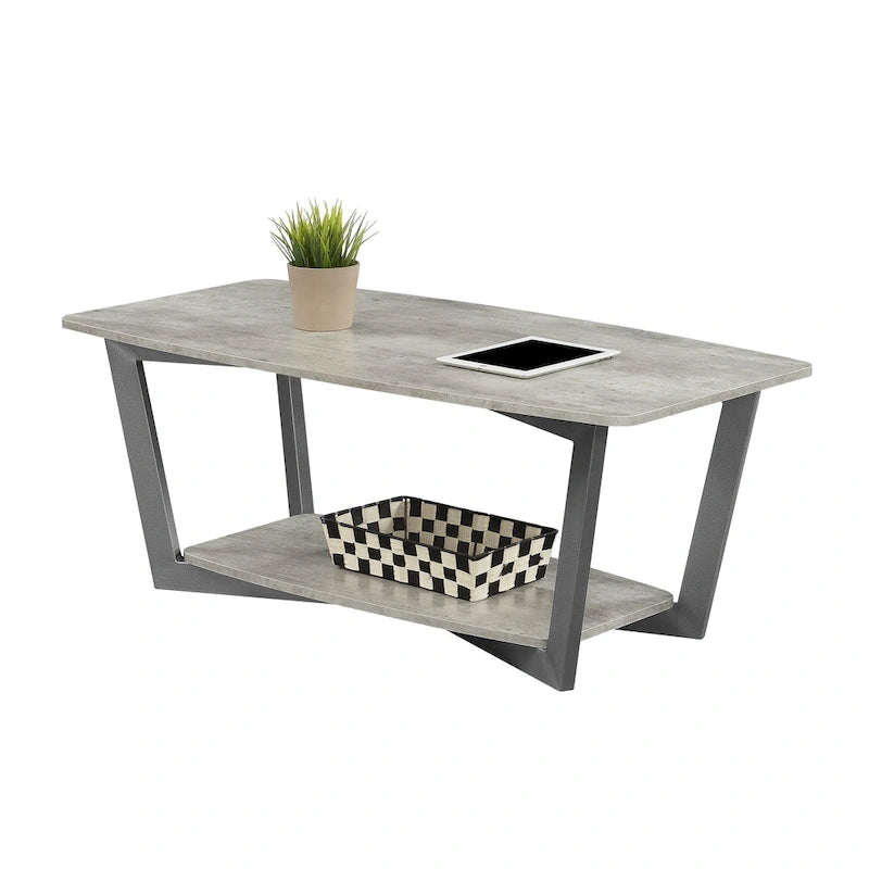 Industrial 2-Tier Coffee Table with Bottom Shelf