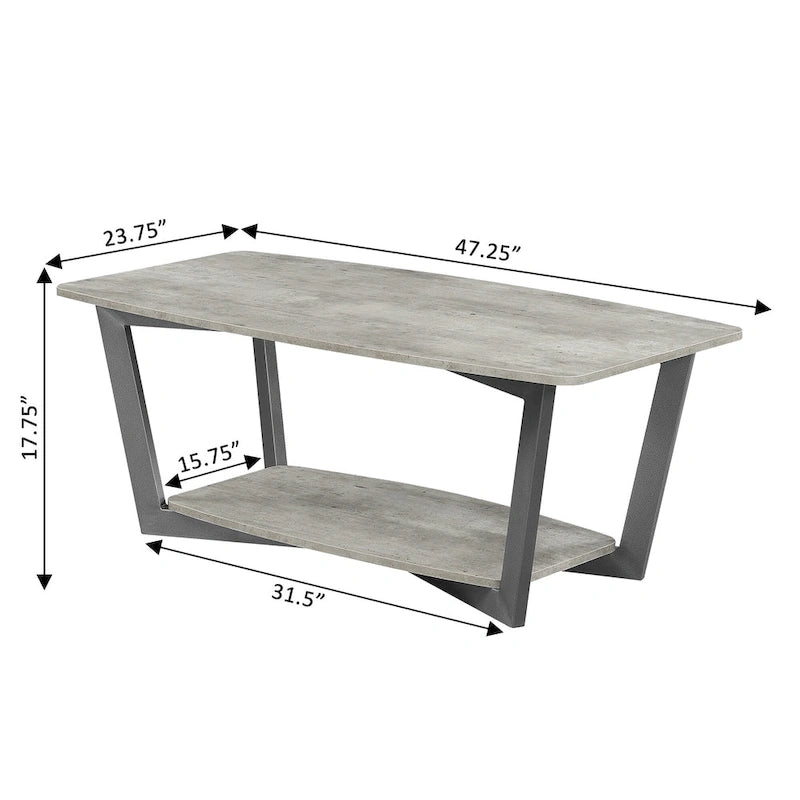 Industrial 2-Tier Coffee Table with Bottom Shelf
