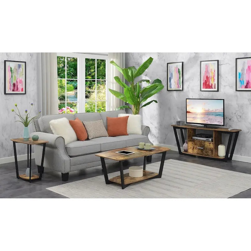 Industrial 2-Tier Coffee Table with Bottom Shelf