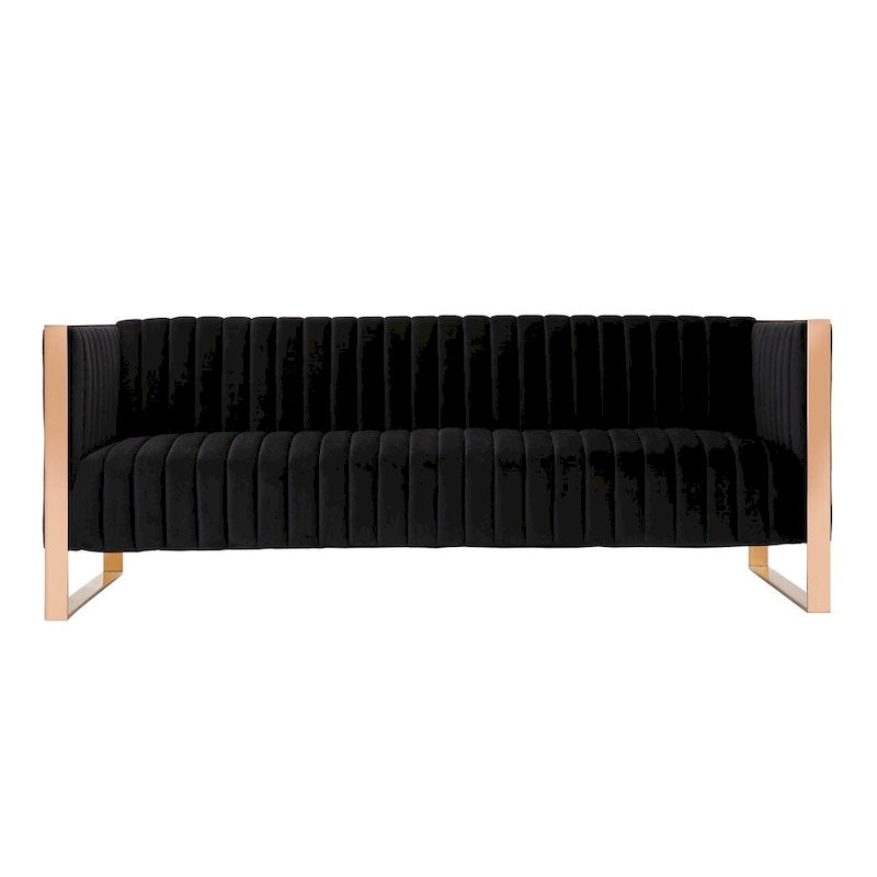 Velvet Sofa Rose Gold Frame with Vertical Channeling