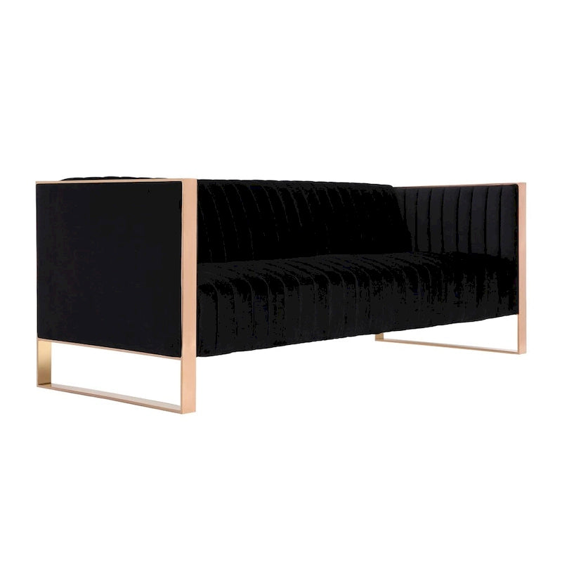 Velvet Sofa Rose Gold Frame with Vertical Channeling