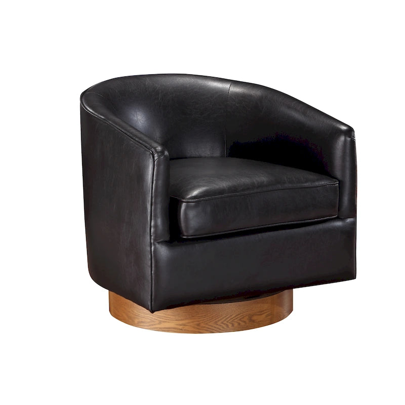 Faux Leather Wood Base Barrel Swivel Chair