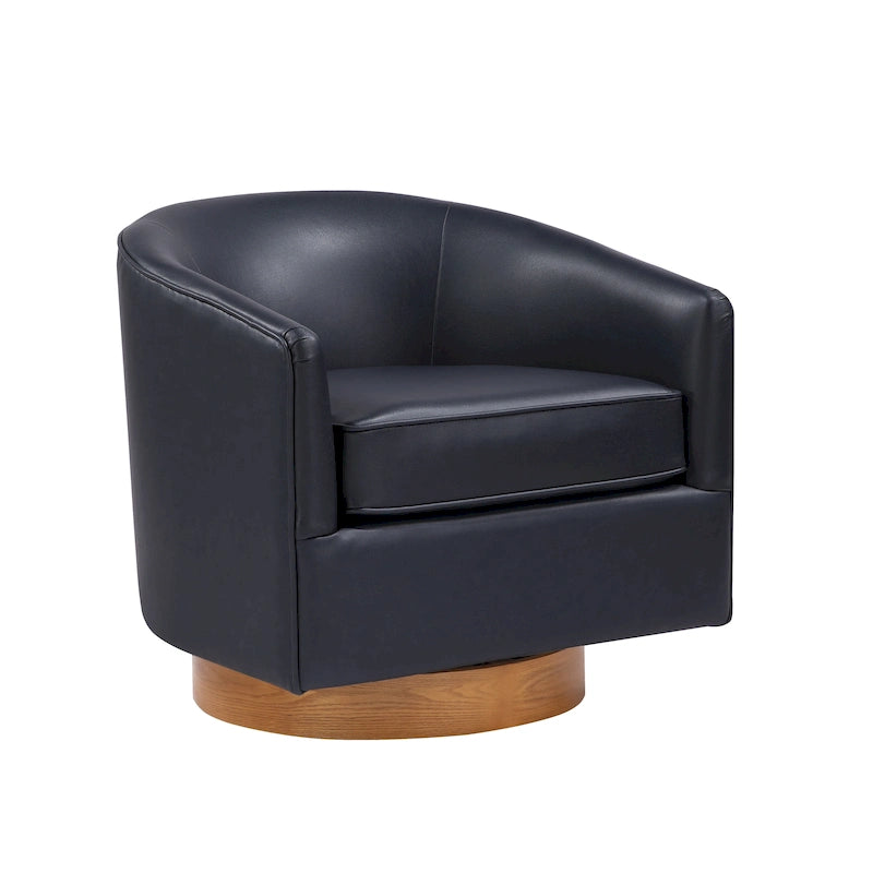 Faux Leather Wood Base Barrel Swivel Chair
