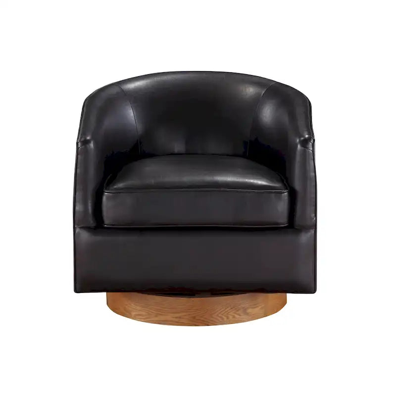 Faux Leather Wood Base Barrel Swivel Chair