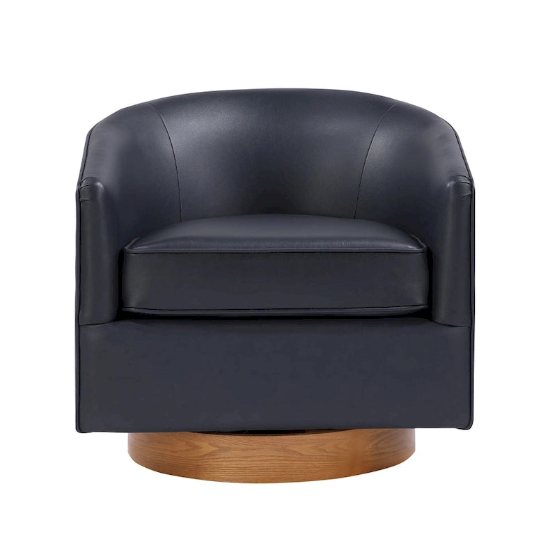 Faux Leather Wood Base Barrel Swivel Chair