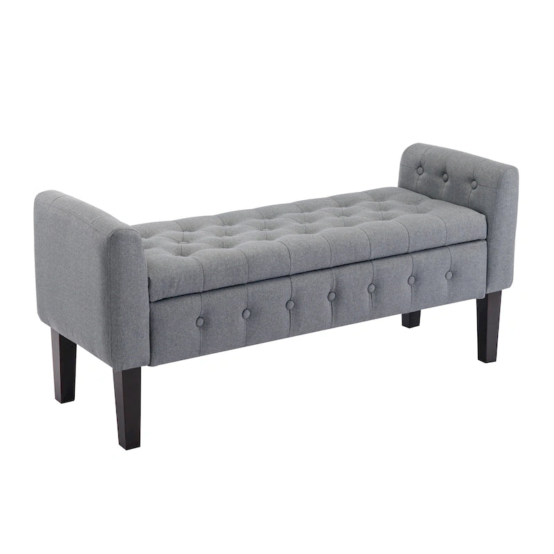 Fabric Flip Top Storage Ottoman Bench with Rubberwood Legs