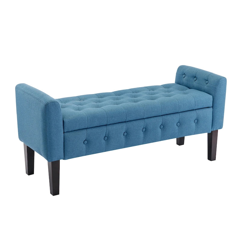 Fabric Flip Top Storage Ottoman Bench with Rubberwood Legs