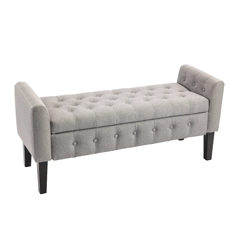 Fabric Flip Top Storage Ottoman Bench with Rubberwood Legs