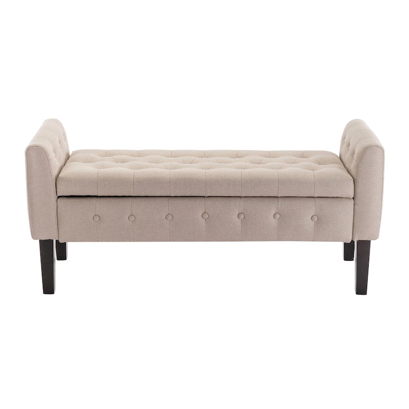 Fabric Flip Top Storage Ottoman Bench with Rubberwood Legs