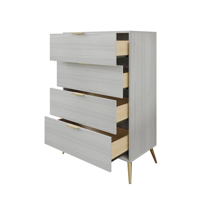 Contemporary 4-Drawer Wooden Chest with Gold Metal Legs