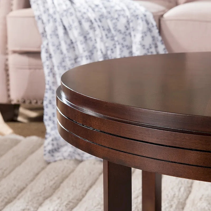 Chocolate Cherry Oval End Table with Lower Display Shelf
