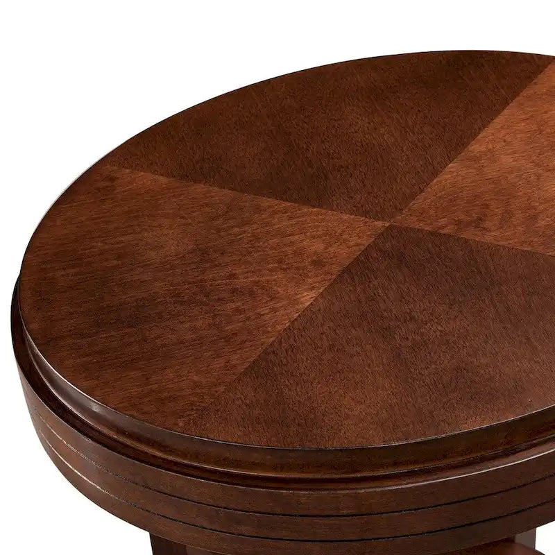 Chocolate Cherry Oval End Table with Lower Display Shelf