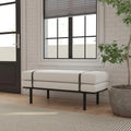 Upholstered Bench Cream Boucle with Black Metal Base