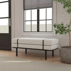Upholstered Bench Cream Boucle with Black Metal Base
