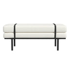 Upholstered Bench Cream Boucle with Black Metal Base