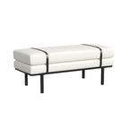 Upholstered Bench Cream Boucle with Black Metal Base