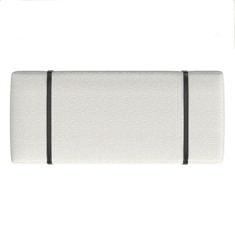 Upholstered Bench Cream Boucle with Black Metal Base