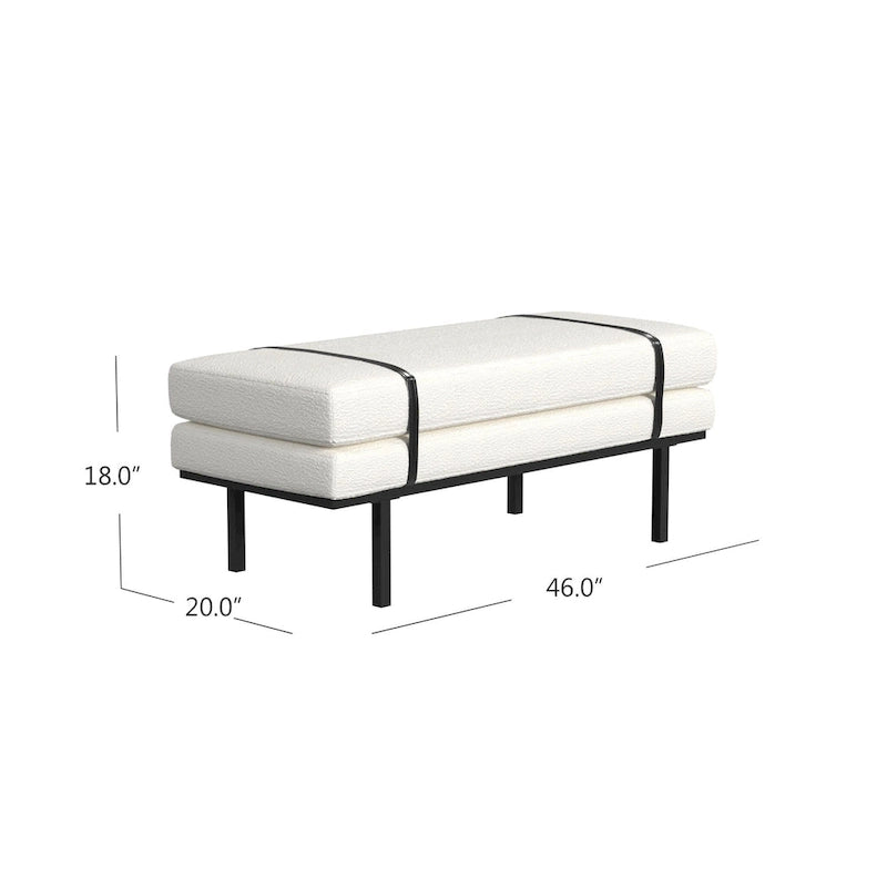 Upholstered Bench Cream Boucle with Black Metal Base