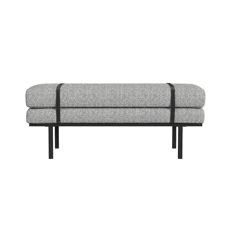 Upholstered Bench Cream Boucle with Black Metal Base