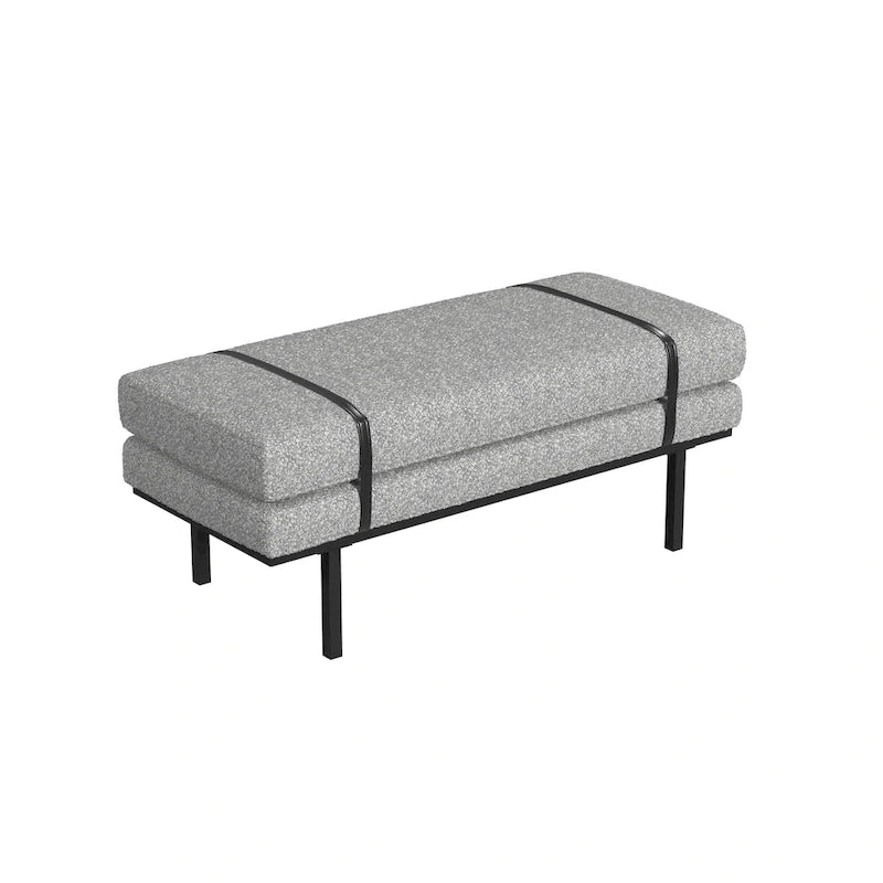 Upholstered Bench Cream Boucle with Black Metal Base