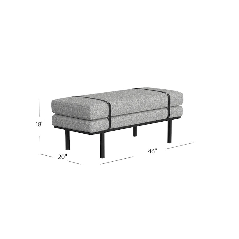 Upholstered Bench Cream Boucle with Black Metal Base