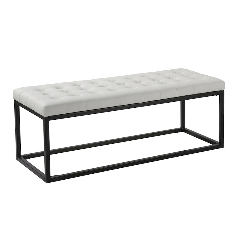 Button Tufted Polyurethane Leather Bench with Steel Base