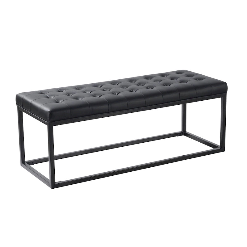 Button Tufted Polyurethane Leather Bench with Steel Base
