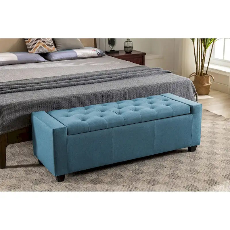 Fabric Upholstered Flip Top Storage Ottoman Bench